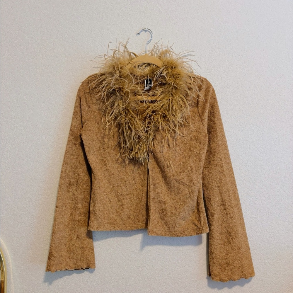 90s Y2K Identity Brand Faux Fur Collar Sweater